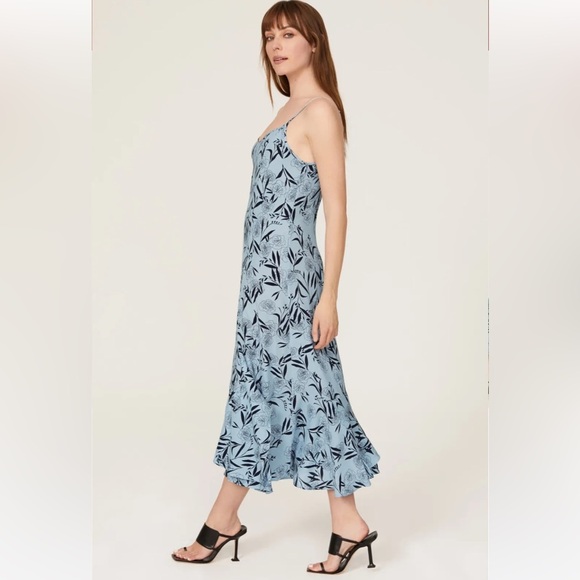 Thakoon Collective Leaf A-Line Midi Dress Floral Blue Womens Size 4 Rose Print - Picture 9 of 9